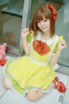 bowtie cosplay crinoline dress hagiwara_yukiho hairbow idolmaster maitako pantyhose sheer_legwear rating:Safe score:0 user:pixymisa