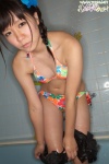 bathroom bathtub bikini cleavage open_clothes shorts side-tie_bikini swimsuit tanaka_ayaka twin_braids wet rating:Safe score:0 user:nil!