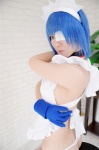 apron blue_hair cosplay eyepatch gloves hairband ikkitousen kibashi maid maid_uniform panties ryomou_shimei rating:Safe score:1 user:nil!
