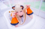 animal_ears aonyan bathroom bathtub bed blonde_hair cat_ears cosplay pleated_skirt seeu skirt sleeveless_blouse vocaloid rating:Safe score:0 user:nil!