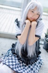 apron bowtie croptop dress haiyore!_nyaruko-san haku_tamako nyaruko silver_hair thighhighs rating:Safe score:0 user:pixymisa