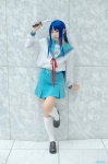 asakura_ryouko blue_hair cosplay ibara kneesocks knife pantyhose pleated_skirt sailor_uniform school_uniform skirt suzumiya_haruhi_no_yuuutsu rating:Safe score:1 user:nil!