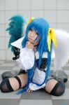 blue_hair boots cosplay dizzy garters guilty_gear hairbow masaki_aizou monokini one-piece_swimsuit pantyhose swimsuit thighhighs twintails wings rating:Safe score:0 user:nil!