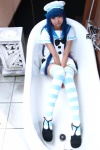 bathroom bathtub blue_legwear cosplay multi-colored_hair necoco panty_&_stocking_with_garterbelt sailor_dress sailor_hat shimapan_and_stocking_necosmo stocking_(psg) striped_legwear white_legwear rating:Safe score:0 user:nil!
