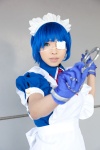 apron blue_hair bowtie cosplay eyepatch gloves hairband handcuffs ikkitousen maid maid_uniform ryomou_shimei souki rating:Safe score:0 user:pixymisa