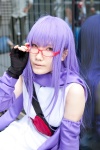 cosplay detached_sleeves dress fingerless_gloves gintama glasses gloves looking_over_glasses purple_hair saehane_zejjuu sarutobi_ayame scarf rating:Safe score:0 user:pixymisa