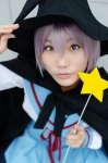 cape cosplay kneesocks miniskirt nagato_yuki nagatsuki pleated_skirt purple_hair sailor_uniform school_uniform skirt suzumiya_haruhi_no_yuuutsu wand witch_hat rating:Safe score:0 user:nil!