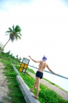 ass ayane_(doa) beach bikini_top cosplay dead_or_alive denim headband ocean purple_hair shorts swimsuit tachibana_minami rating:Safe score:0 user:nil!