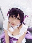 apron blue_eyes bows choker cleavage cosplay hairband love_live!_school_idol_project maid maid_uniform purple_hair tojo_nozomi uri rating:Safe score:1 user:pixymisa