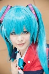aqua_eyes aqua_hair blazer blouse cosplay futokoro hatsune_miku headset tie twintails vocaloid rating:Safe score:0 user:pixymisa