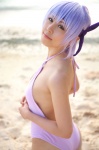 ass ayane_(doa) beach cosplay dead_or_alive headband ocean one-piece_swimsuit purple_hair sideboob swimsuit tachibana_minami rating:Safe score:0 user:nil!