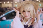 blonde_hair blouse cosplay miniskirt moriya_suwako skirt straw_hat touhou vest yumichi rating:Safe score:0 user:nil!