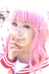 cosplay glasses hekii looking_over_glasses lucky_star pink_hair sailor_uniform school_uniform takara_miyuki rating:Safe score:0 user:nil!