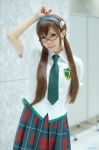 blouse cosplay glasses hairband hayase_ami makinami_mari_illustrious neon_genesis_evangelion pleated_skirt rebuild_of_evangelion school_uniform skirt tie twintails rating:Safe score:0 user:nil!