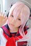 cosplay headphones natsumi_(ii) nitro_super_sonic pink_hair sailor_uniform school_uniform super_soniko rating:Safe score:0 user:nil!