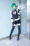 blouse boots cosplay garter_straps gloves green_hair gumi horns kaya_(ii) mask shorts thighhighs tie vest vocaloid rating:Safe score:0 user:pixymisa