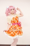 aikatsu! amahane_madoka cosplay dress dress_lift nachi pantyhose pink_hair sheer_legwear twintails rating:Safe score:0 user:nil!