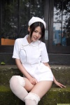 apron costume dress fishnet_stockings furusaki_hitomi nurse nurse_cap ponytail stethoscope thighhighs waitress waitress_uniform zettai_ryouiki rating:Safe score:1 user:nil!