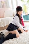 bag couch izumi_hiyori kneesocks pleated_skirt ponytail sailor_uniform school_uniform shirt shoes skirt rating:Safe score:0 user:zopo