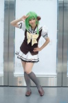 cosplay green_hair hairbow kneehighs kyouka pantyhose pleated_skirt sailor_uniform school_uniform shigure_asa shuffle! skirt vest rating:Safe score:0 user:nil!