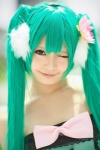 aqua_eyes bow cosplay dress flower green_hair hatsune_miku headdress kai_(ii) twintails vocaloid rating:Safe score:0 user:pixymisa