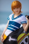 beach cosplay flag kuuya miniskirt nami_(one_piece) ocean one_piece orange_hair skirt tshirt rating:Safe score:0 user:nil!