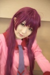 bakemonogatari blouse cosplay pico purple_hair senjougahara_hitagi tie yellow_eyes rating:Safe score:0 user:pixymisa
