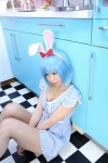 akirabbit animal_ears blue_hair bunny_ears cosplay dress hairband hairbow itsuki_akira original rating:Safe score:0 user:nil!