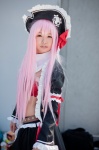 bow bra captain_liliana collar cosplay itsuki_akira miniskirt overcoat pink_hair pirate_hat queen's_blade_rebellion skirt rating:Safe score:0 user:pixymisa