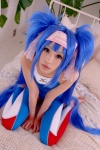 bed blue_hair bodysuit buyara cosplay hair_ribbons headband klan_klein macross macross_frontier twintails rating:Safe score:1 user:nil!