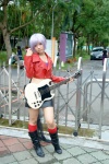 boots cosplay eko_(ii) guitar jacket microphone miniskirt nagato_yuki purple_hair skirt suzumiya_haruhi_no_yuuutsu rating:Safe score:2 user:pixymisa