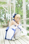 ahoge blonde_hair choker cosplay dress elbow_gloves fate/series fate/stay_night forest_(photoset) gloves hairbow saber thighhighs usakichi white_legwear rating:Safe score:2 user:nil!