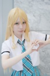 <3 blonde_hair blouse choco cosplay hoshii_miki idolmaster pleated_skirt school_uniform skirt tie rating:Safe score:1 user:nil!