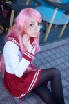 cosplay fuyu_tsugu glasses lucky_star pantyhose pink_hair sailor_uniform school_uniform takara_miyuki rating:Safe score:1 user:Log