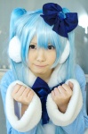 bow coat cosplay ear_muffs enako hairbow hatsune_miku multi-colored_hair twintails vocaloid rating:Safe score:0 user:pixymisa