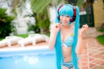 aqua_hair bikini cleavage cosplay hatsune_miku headset mashiro_yuki pool project_diva swimsuit twintails vocaloid rating:Safe score:0 user:nil!