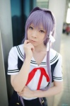 clannad cosplay fujibayashi_kyou jumper purple_hair ryuuna sailor_uniform school_uniform rating:Safe score:0 user:xkaras