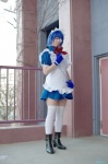 apron blue_hair boots cosplay dress eyepatch gloves handcuffs ikkitousen maid maid_uniform pantyhose ryomou_shimei ryuuna thighhighs zettai_ryouiki rating:Safe score:1 user:nil!