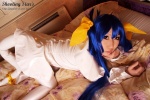bed blue_hair boots choker cosplay dizzy guilty_gear hairbows hitori_gokko monokini one-piece_swimsuit saku swimsuit tail thighhighs wings rating:Safe score:1 user:nil!