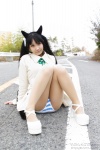 animal_ears bottomless cat_ears cosplay francesca_lucchini hair_ribbon lenfried panties pantyhose strike_witches striped striped_panties twintails rating:Safe score:1 user:LittleSweetLoli