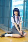 blouse blue_hair cosplay furude_rika higurashi_no_naku_koro_ni himekawa_azuru jumper school_uniform socks rating:Safe score:0 user:nil!