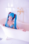 aqua_hair bathroom bathtub bikini_top cleavage cosplay hatsune_miku headset mashiro_yuki project_diva swimsuit twintails vocaloid rating:Safe score:0 user:nil!