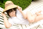 barefoot chocoball costume dress_shirt glasses looking_over_glasses pool straw_hat twin_braids rating:Safe score:0 user:nil!