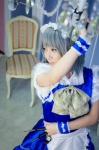 apron cosplay dress hairband izayoi_sakuya knives maid maid_uniform maropapi silver_hair touhou twin_braids rating:Safe score:0 user:nil!