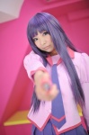 bakemonogatari blouse cosplay karimonogatari necoco pleated_skirt purple_hair school_uniform senjougahara_hitagi skirt tie rating:Safe score:0 user:nil!