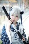 apron biko cosplay hairband katana kimono maid maid_uniform miniskirt original silver_hair skirt sword rating:Safe score:0 user:nil!