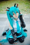 aice aqua_hair cosplay default_costume detached_sleeves hatsune_miku headset pleated_skirt skirt thighhighs tie twintails vocaloid rating:Safe score:2 user:nil!
