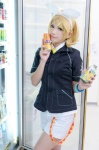 blonde_hair blouse cosplay familymart hairband hair_clips kagamine_rin shorts tie vocaloid wristband yu rating:Safe score:1 user:nil!