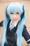 aqua_eyes aqua_hair blazer blouse cosplay hatsune_miku headset rei_(ii) tie twintails vocaloid rating:Safe score:0 user:pixymisa