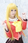 blonde_hair charlotte_(anime) cosplay nishimori_yusa pleated_skirt sailor_uniform school_uniform side_ponytail skirt yuzuki_aya_(ii) rating:Safe score:0 user:nil!